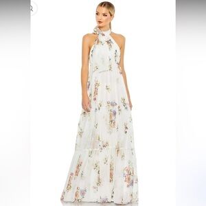 NWT Mac Duggal Pink Floral Halter Backless Dress Size 2